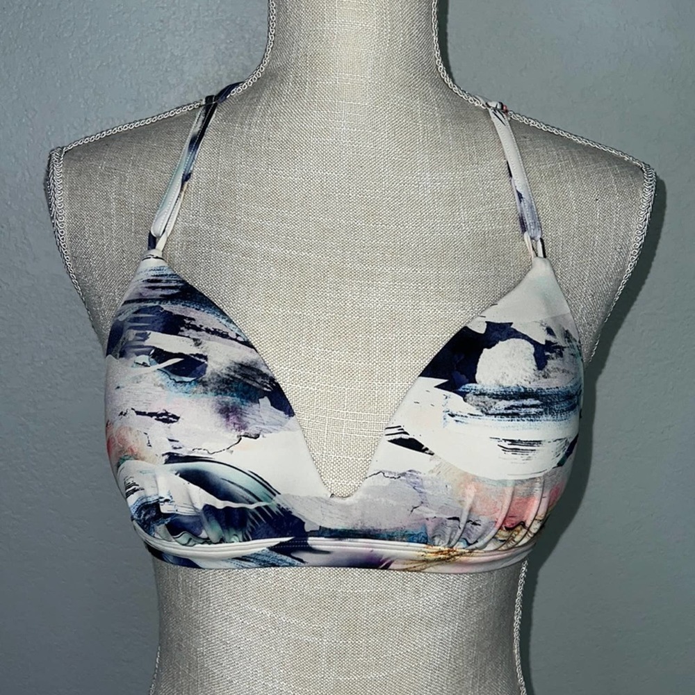 Athleta Abstract Watercolor Print Bikini Top molded cups